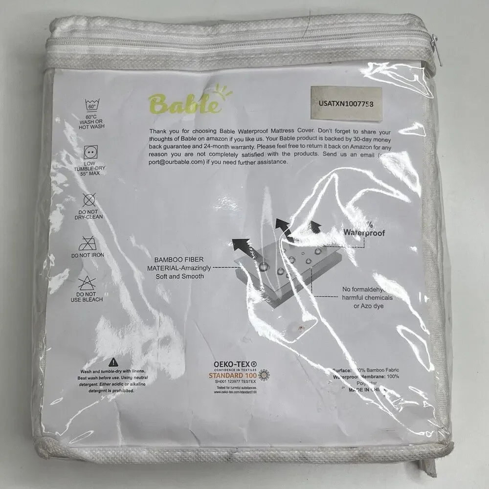 NWT Bable Waterproof Mattress Cover 28”x52”x9” White